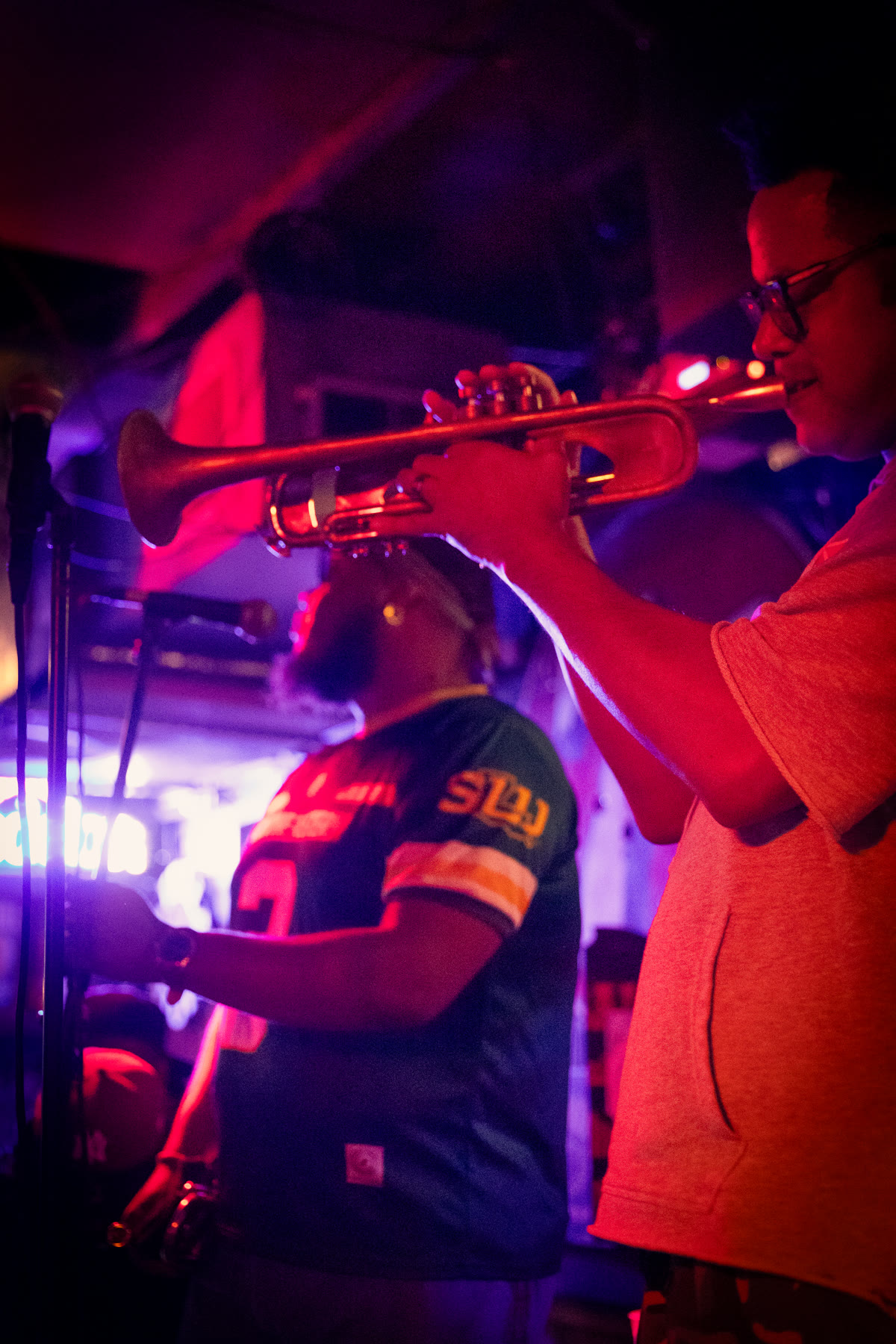 Soul Rebels trumpet player performing at Le Bon Temps Roule