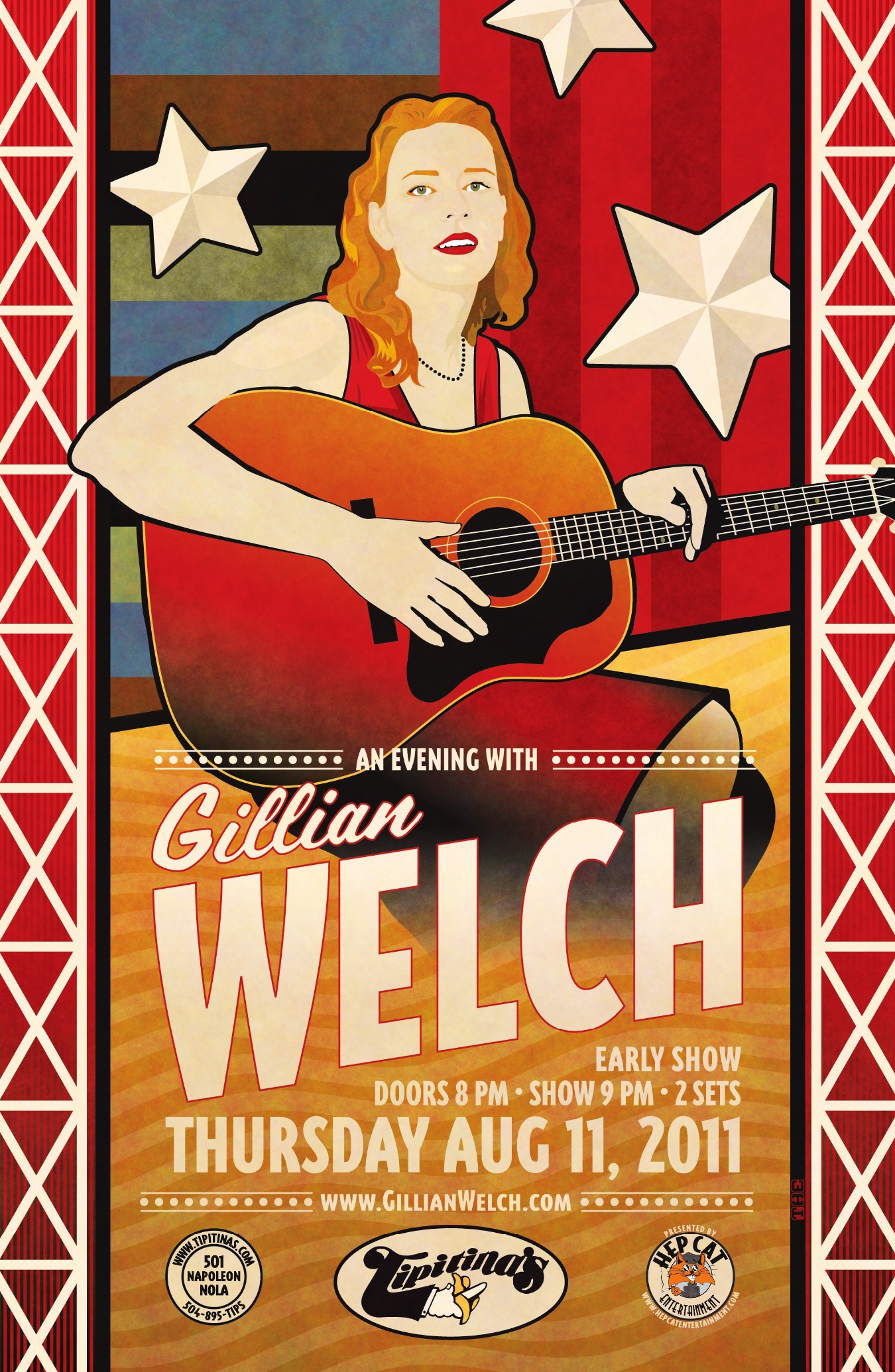 Gillian Welch concert poster for Tipitina's